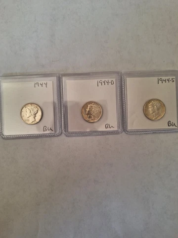 1944-P D S Mercury dimes Brilliant Uncirculated (3 coins) Cover