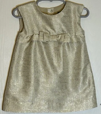 Baby Gap Baby Girl 12-18M Dress Sleeveless Gold High Waist Fabric Bow Buttons - Image 1 of 4