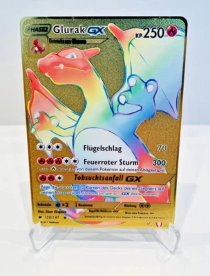 Pokemon Karte Glurak GX Gold Metallkarte – Rainbow Fan-Edition – Geschenkidee - Bild 1 von 4