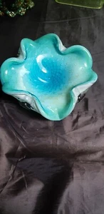 Vintage Murano Italy Art Glass Ashtray Aqua Blue Green - Picture 1 of 4