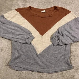 Blu Pepper Colorblock Sweater Womens XL Cabincore Rib Knit Boho Fireside Cozy - Picture 1 of 8