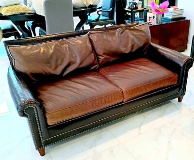 Rare Custom RL McIntyre Love Seat Rich Brown Leather/Crocodile Leather Embossed - Image 1 of 4