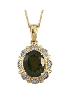 Collar genuino de moldavita con colgante de circón 2,25 TCW VermeilYG 20"" nuevo con etiquetas - Imagen 1 de 13