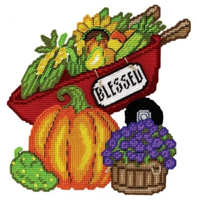 "Wheel Barrow Wall Hanging" Harvest Plastic Canvas Kit from Design Works - Image 1 of 3