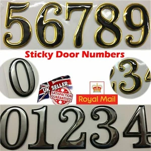 Self Adhesive Door Numbers Chrome Finish 2" Number Letter House Apartment UK  - Picture 1 of 5