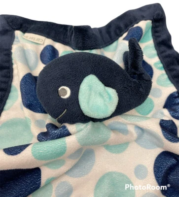 Manta de seguridad Carter's Baby Whale Lovey azul marino lunares felpa terciopelo Foto 1 de 4