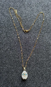 GOLD TONE VINTAGE STYLE ENAMEL TEAR DROP STONE EVIL EYE PENDANT NECKLACE - Picture 1 of 2