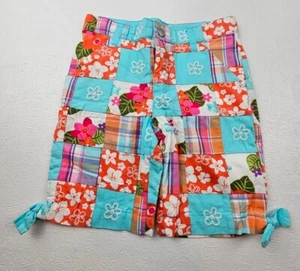 Gymboree Little Girls Size 7 Bermuda Shorts Flowers Plaid Adjustable Waist - Picture 1 of 8