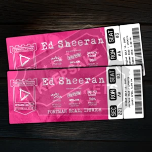 Ed Sheeran Mock Ticket Ipswich FC Concert | Personalised Gift Reveal | Keepsake - Picture 1 of 4