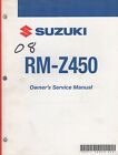 2008 SUZUKI MOTORCYCLE RM-Z450 OWNER'S SERVICE MANUAL P/N 99011-28H50-03A (737)