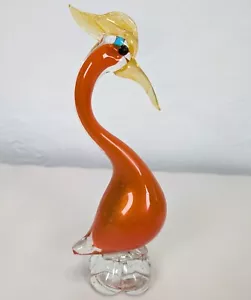 Vintage Murano Art Glass Orange Exotic Bird Sculpture Cased Glass Figurine 9in H - Picture 1 of 14