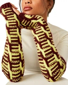 Free People Mariella Cable Knit Arm Warmers W Thumb Holes Red + Yellow NWOT $38 - Picture 1 of 6