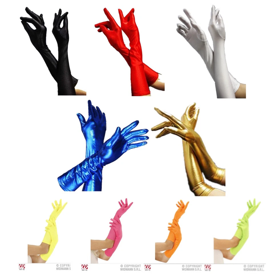 HAAC Handschuhe lang glänzend schwarz rot bunt neon Halloween Fasching Karneval - Bild 1 von 1