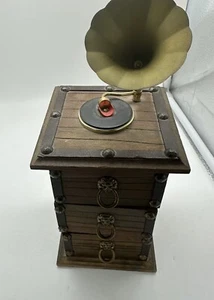 Victrola Music Box London Leather 3 Drawer Jewelry Plays Love Story works - Picture 1 of 8