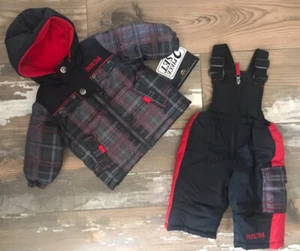New - Pacific Trail Ski Bib, Jacket, Overalls Black Red Plaid Toddler Boys ~ 12m - Picture 1 of 11