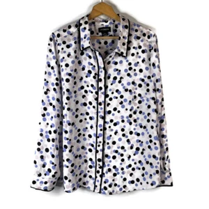 Liz Claiborne Womens Blouse Top Size 2XL White Polka Dots Button Up Long Sleeve - Picture 1 of 10