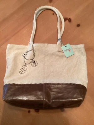HOBO BAGS CANVAS WITH MOCHA LEATHER TRIM "I 💙 HOBO" LARGE TOTE BAG *NEW W/ TAGS - Image 1 of 4