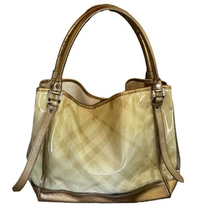 Burberry Lawrence Gold Yellow Supernova Plaid Vinyl Tote - Picture 1 of 17
