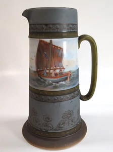Antique Royal Bayreuth Roman Pitcher Tall Ceramic Mug/Pitcher- Gray Boating - Picture 1 of 4