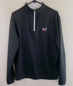 Peter Millar Mens M Black 1/4 Zip Pullover Secession Golf Club Polyester Spandex - Picture 1 of 17