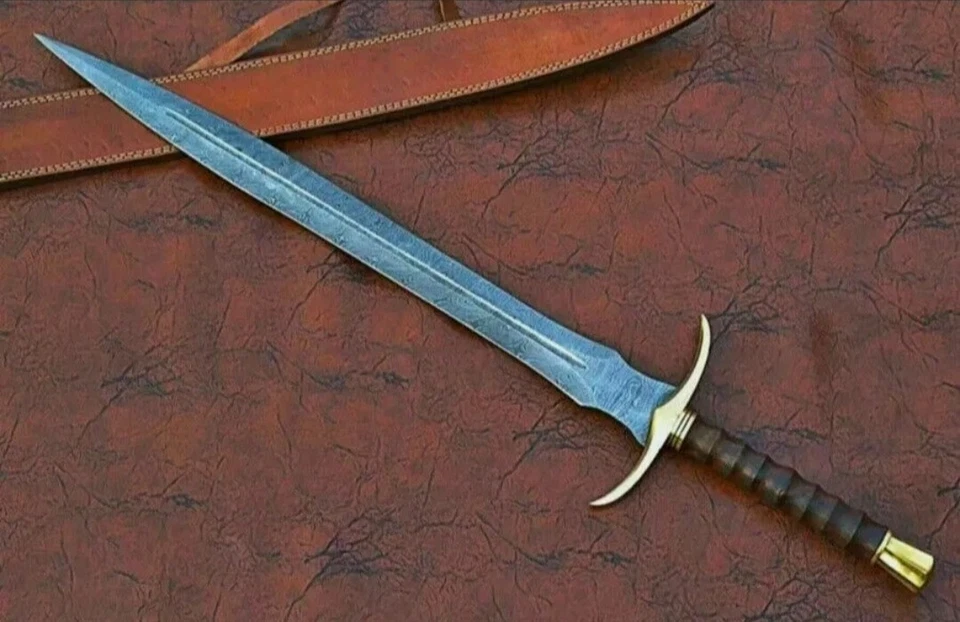 Custom Handmade Damascus Steel Viking SWORD With Rose Wood Handle - Bild 1 von 4