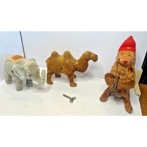 Juguetes de cuerda de dinero vintage elefante camello con llave - mohair - 2 funcionando 1 pieza/reparación - Imagen 1 de 7