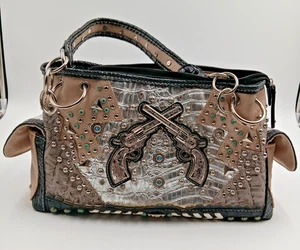  Pistol Studs Rhinestone Cowgirl Trendy Western  Handbag Women Conceale Carry. - Picture 1 of 16