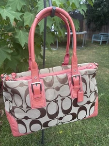 Coach Signature “C” Large Coral Leather Trim Bag NO Strap!!! - Picture 1 of 15