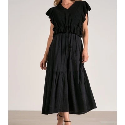 Vestido Elan The Aurora Vestido Negro Midi con Chaleco Suéter Negro Talla S Foto 1 de 4