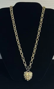 Vintage Puffy Herz goldfarben Anhänger Halskette mit Strass 36" - Bild 1 von 21