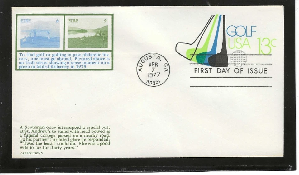 GOLF FDC 1977 AUGUSTA, GEORGIA CARROLLTON CACHET - Image 1 of 1