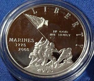 A 2005 P Marine Corps $1 Commemorative Proof  Silver Dollar In Capsule  - Picture 1 of 2