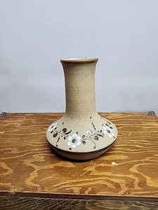 Vintage Tonala Mexico Sand Stone Hand Painted Floral Vase Flowers EUC 8" - Picture 1 of 5