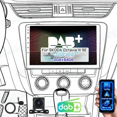 Für Skoda Octavia III 2013-2018 Carplay 64GB Android 15 Autoradio GPS NAVI DAB+ - Bild 1 von 4