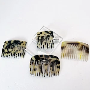 Vtg Set Of 4 J. Guillaume French Handmade Marbled Lucite Hair Combs -Cream/Brown - Picture 1 of 6