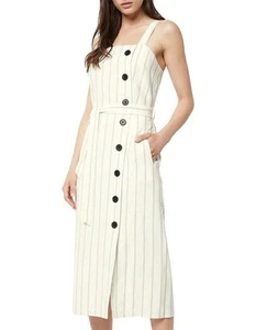 Witchery Dress Size 10 Button Linen Tie Belt Oat Midi Holiday Summer - Picture 1 of 10