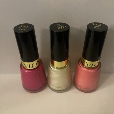 Lot 3 Revlon Nail Enamel Polish 901 Fuchsia Fever 020 Pure Pearl 912 Posh Pink - Image 1 of 2