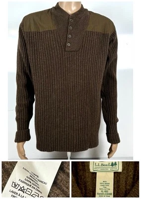 LL BEAN COMMANDO SWEATER Mens XL Crewneck Lambs Merino Wool Brown - Image 1 of 4