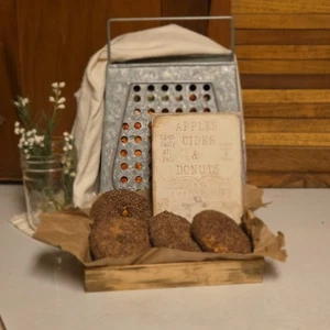 Primitive Farmhouse Faux Halloween Fall Cider Mill Cinnamon Sugar Donuts & Sign - Picture 1 of 7