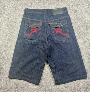 Y2K ROCAWEAR Jeansshorts Herren Gr. 34 LOOSE Baggy bestickt Skater Hip Hop - Bild 1 von 8