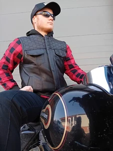 Bobhead Protective Leather Cut Waist coat HoneyComb Black Class C Rated - Picture 1 of 6