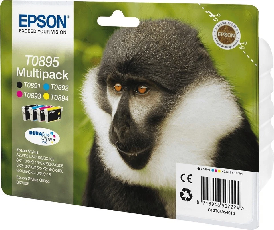 N. 2 MULTIPACK EPSON T0895 4 Colori BK-C-M-Y  Corrispondente a 1 KIT T0715 - Immagine 1 di 1
