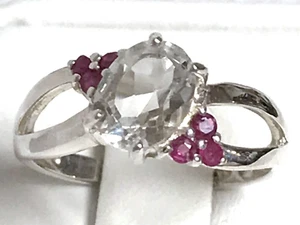 Natural White Topaz Red Ruby Size 7 Ring 925 Sterling Silver USA Made - Picture 1 of 5