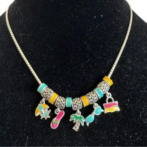 Collana catena serpente tono argento Cookie Lee spiaggia palma occhiali da sole charm 18" - Foto 1 di 16