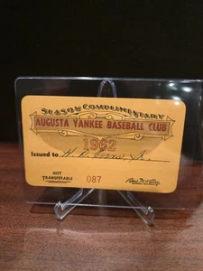 Augusta Yankee Baseball Club 1962 Season Pass Minor League - Picture 1 of 2