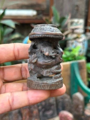 Antigua figura de madera tallada a mano rara antigua de 1700 del dios hindú Ganesha 3 x 2" Foto 1 de 4