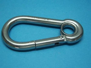 Type 316 Stainless Steel Spring Hook, Snap Hook, Carabiner with Eyelet, 3/8" - Picture 1 of 1