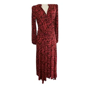Womens Summer Casual Red Floral Midi Ladies Long Sleeve exRoman Dress Size 10-16 - Picture 1 of 11