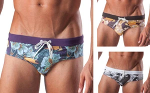 Fashion Mens Swimwear, Low rise Brief Trunks, Swimming Suit Toucan Black Brown - Picture 1 of 7