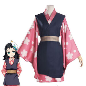 Anime Demon Slayer Makomo Cosplay Costume Women Sakura Kimono Uniforms Full Suit